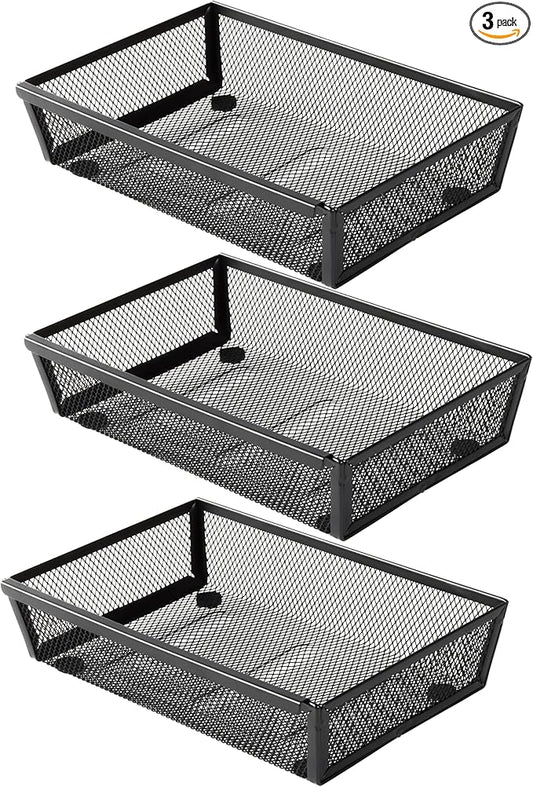 Mesh Tray Silverware Drawer Organizer, Utensil Cutlery Tray Office Supplies with Interlocking Arm Drawer Dividers Organizer for Flatware, Knives,Home,Office, School,Bedroom 9X6＂Black