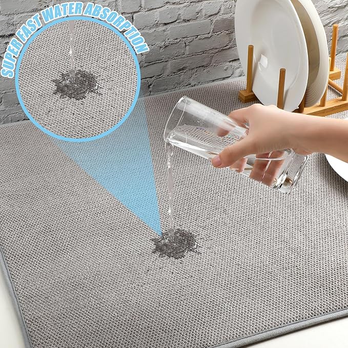 Hushee 2 Pack Extra Large Dish Drying Mat Microfiber Absorbent Dish Drying Pad Large Size Dishes Drainer Mats for Countertop, Sink, Refrigerator or Dryer (30 x 24 Inch,Gray) - Image 3