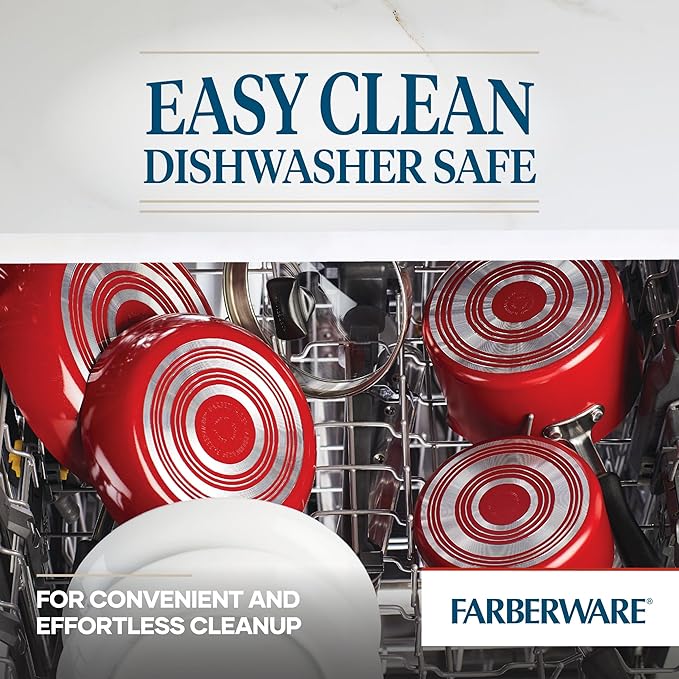 Farberware Cookstart DiamondMax Nonstick Cookware/Pots and Pans Set, Dishwasher Safe, Includes Baking Pan and Cooking Tools, 15 Piece - Red - Image 7