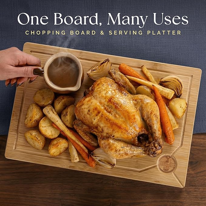 Deer & Oak Premium Extra Large Bamboo Cutting Board - 17.3" x 11.8" x 0.8" Wooden Chopping Board for Meat and Vegetables, Pre-Oiled, Water Resistant, Knife Friendly - Image 2