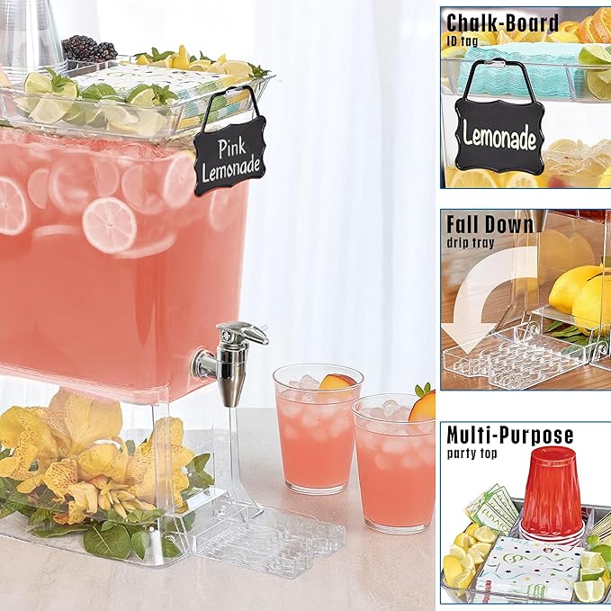 Buddeez Tritan™ Beverage Dispenser with Party Top Lid and Drip Tray - 3 Gallon Drink Dispenser - Drink Dispenser - BPA Free