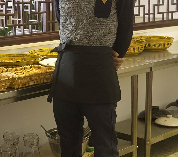 Resist water 3 big Pockets Waist Server Apron Kitchen Restaurant Unisex Half Aprons - Image 3