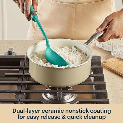 Pyrex 7.7-Inch Saucepan Ceramic Cookware with Lid & Stainless Steel Handles, Healthy Nonstick Ceramic Coating, Induction Compatible Stainless Steel, PFAS Lead Cadmium BPA Free