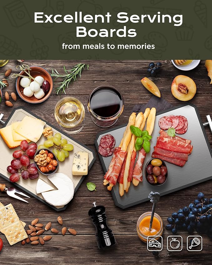 SNOWCLAD Stainless Steel Cutting Board,Double Sided Steel Bread Boards for kitchen,Stainless Steel/Wheat straw pp Large Board for meat,non toxic Chopping,16 * 11 Inch,Dishwasher Safe - Image 2