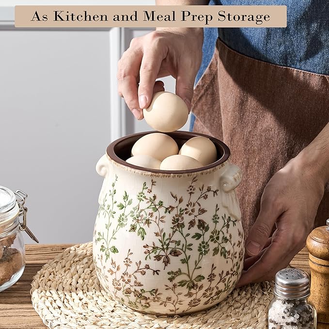 Utensil Holder for Kitchen Counter, Modern Farmhouse Rustic Cooking Utensil Holder and Crock, Exquisite Chinoiserie Floral Ceramic Utensil Organizer for Home Kitchen Decor- Green and Beige - Image 7