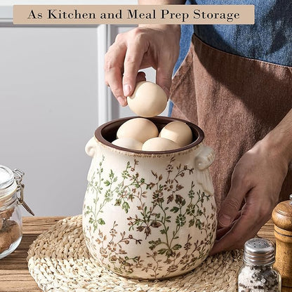 Utensil Holder for Kitchen Counter, Modern Farmhouse Rustic Cooking Utensil Holder and Crock, Exquisite Chinoiserie Floral Ceramic Utensil Organizer for Home Kitchen Decor- Green and Beige - Image 7