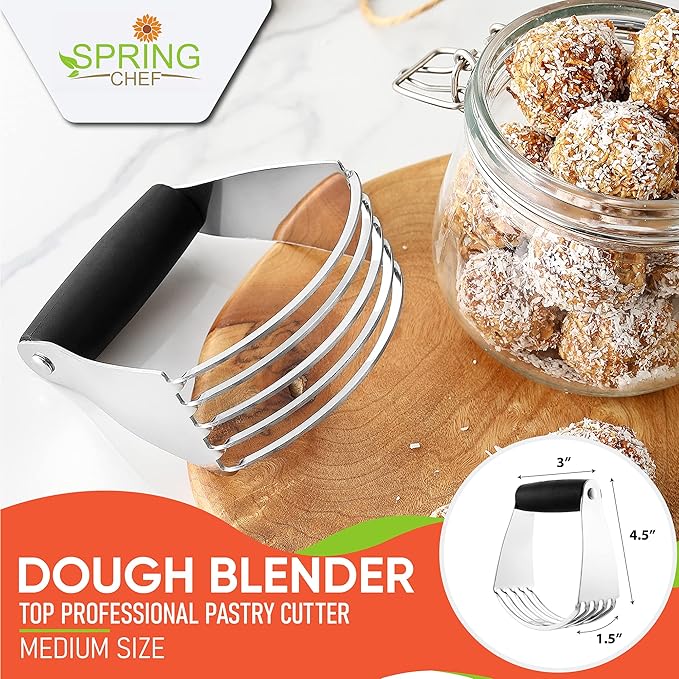 Spring Chef Dough Blender, Top Professional Pastry Cutter with Heavy Duty Stainless Steel Blades, Medium Size, Black - Image 2