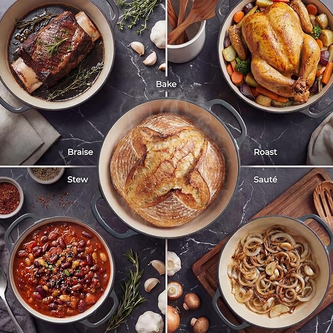 Zulay Kitchen 7.7 Quart Enameled Cast Iron Dutch Oven Pot with Lid – Premium Durability & Oven Safe up to 500°F – Heavy Duty Cookware Perfect for Bread Baking, Stews, Braising & Roasting – Gray - Image 3