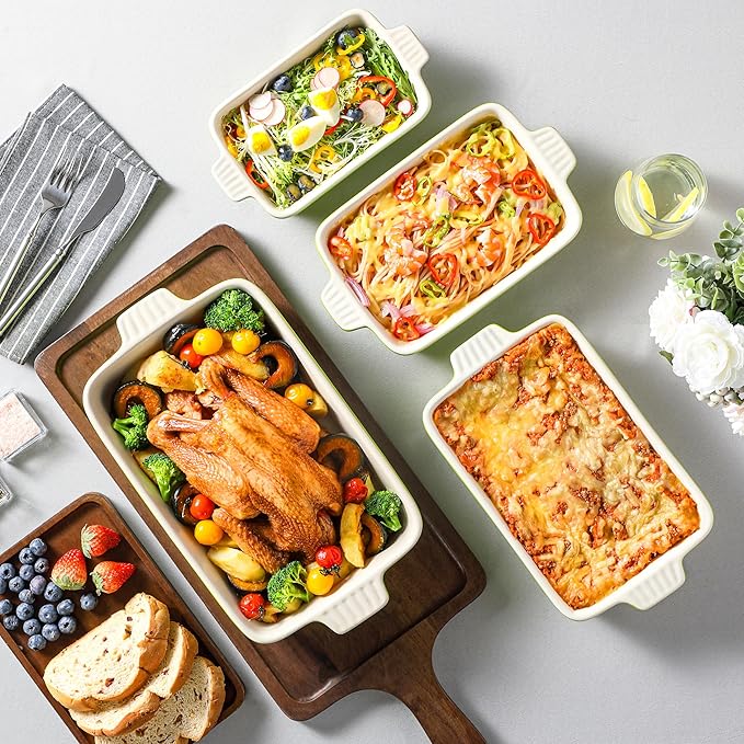 MALACASA Bakeware Set of 4, Porcelain Baking Pans Set for Oven, Casserole Dish, Ceramic Rectangular Baking Dish Lasagna Pans for Cooking Cake Kitchen, Green (9.4"/11.1"/12.2"/14.7"), Series BAKE.BAKE - Image 5