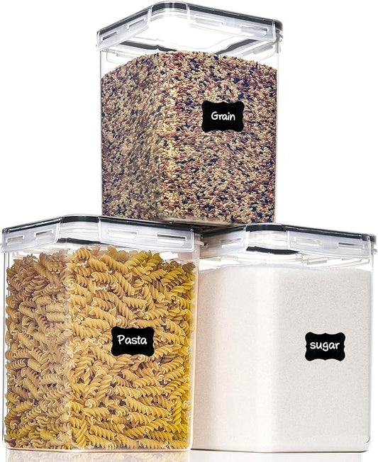 PANTRYSTAR Large Food Storage Containers with Lids Airtight 5.2L /176Oz, for Flour, Sugar, Baking Supply, 3PCS BPA Free Plastic Canisters for Kitchen Pantry Organization by PANTRYSTAR