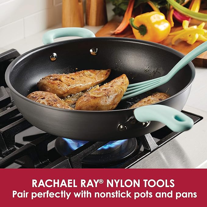 Rachael Ray KitchenTools and Gadgets Nylon Cooking Utensils / Spatula / Fish Turners - 2 Piece, Light Blue - Image 3