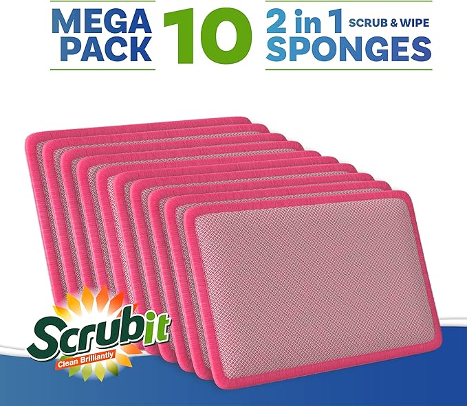 Scrub and Wipe Scrubbing Pads [10 Pack] – SCRUBIT Dual Sided Scouring Pad and Sponge - Reusable Kitchen Scrubbing Sponges for Dishes, Pots, Pans Utensils & Non-Stick Cookware (Pink) - Image 5