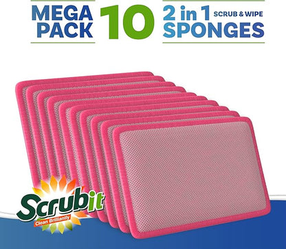 Scrub and Wipe Scrubbing Pads [10 Pack] – SCRUBIT Dual Sided Scouring Pad and Sponge - Reusable Kitchen Scrubbing Sponges for Dishes, Pots, Pans Utensils & Non-Stick Cookware (Pink) - Image 5