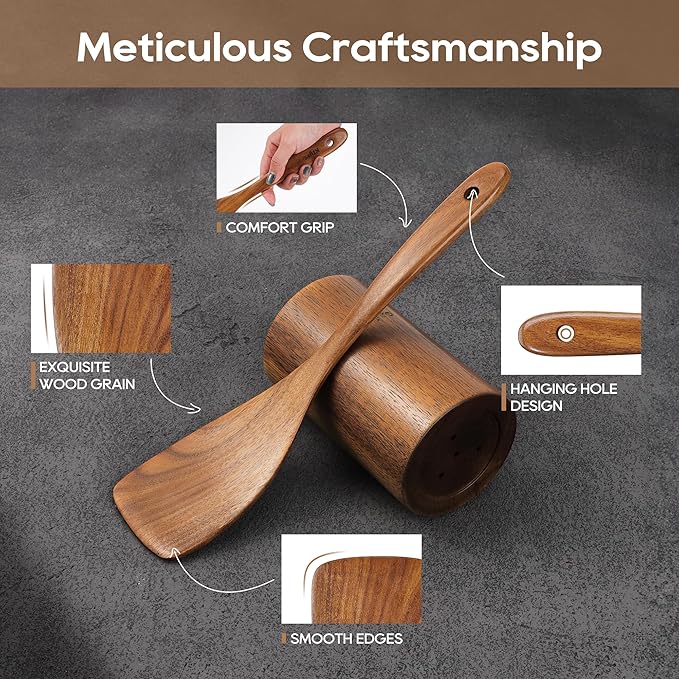 KLYRO 5 PCS Wooden Spatula Set, Natural Teak Wooden Spoons for Cooking, Nonstick Cookware Safe Kitchen Utensils Set, Durable & Elegant Cooking Utensils Gift Set - Image 5