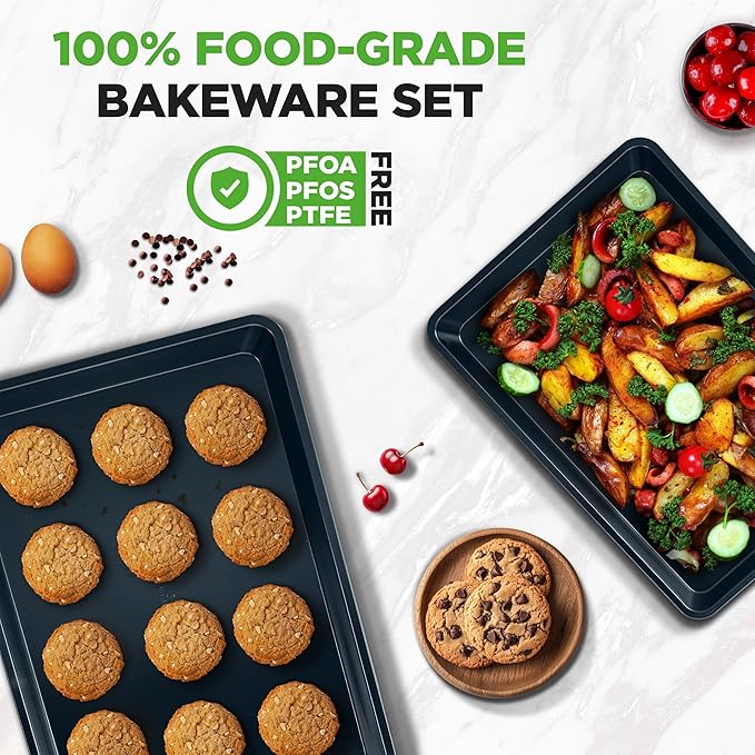 NutriChef 2-Piece Baking Sheet Non Stick - Premium Carbon Steel Cookie Sheets for Baking - Large and Medium Baking Trays for Oven - Blue Diamond - Image 5