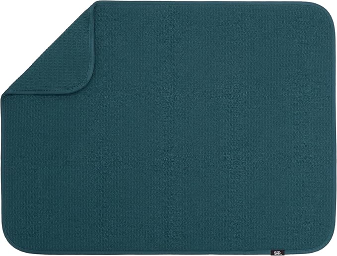S&T INC. Dish Drying Mat XL, 18” x 24”, Absorbent Microfiber Kitchen Counter Mat, Dish Drying Pad for Dishes, Utensils, Pots and Pans, Extra Large, Tapestry Blue by STINC
