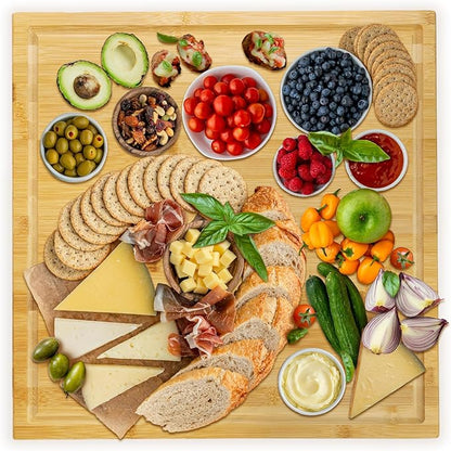 Utoplike Bamboo Cutting Board 20 x 20 inch, Large Wood Chopping Board for Kitchen, Meat, Vegetables, BBQ, Square Butcher Block with Juice Groove and handle, 1"Th