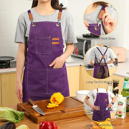 Tosewever Canvas Cross Back Chef Cotton Aprons for Men Women with Large Pockets - Image 4