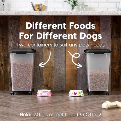 IRIS USA Dog Food Storage Container, 2 Pack, Up to 30 lbs Each, Airtight Seal for Freshness, Wheels for Rolling, Easy One Hand Opening, Made in USA, BPA Free, Clear/Black - Image 3