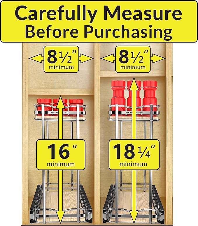 LYNK PROFESSIONAL® Élite™ Pull Out Spice Rack Organizer for Inside Kitchen Cabinets - 6" x 21" - Slide Out Drawer – Wood/Chrome Sliding Spice Organization for cabinet - Spice Racks - 2 Tier - Image 4