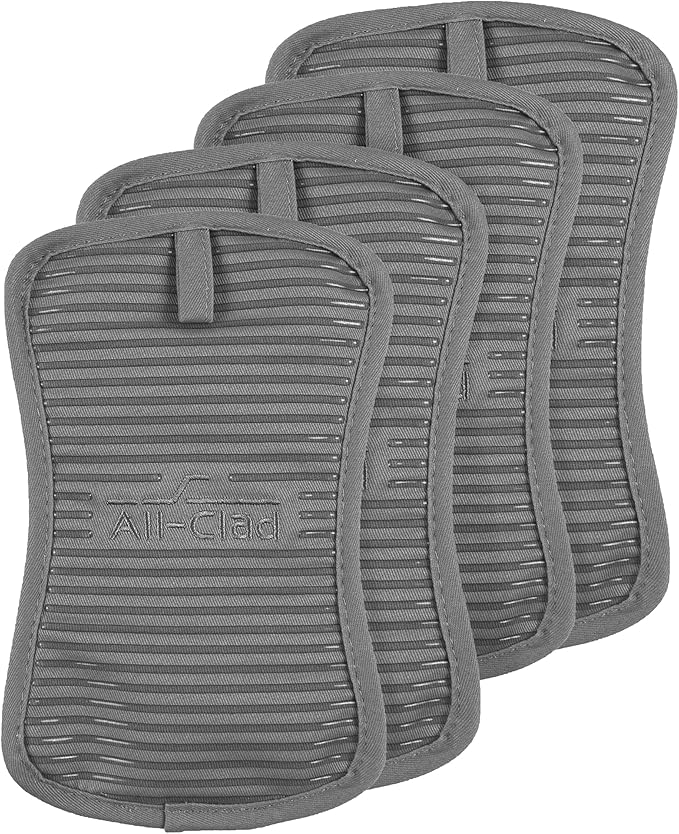 All-Clad Premium Pot Holder & Hot Pad: Heat Resistant to 500 Degrees - 100% Cotton, 10"x6.25" Hot Pad for Kitchen and Barbeque, 4-Pack, Pewter by All-Clad