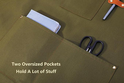 AFUN Chef Aprons for Women Men with Oversized Pockets, 12-Ounce Cotton Canvas Cross Back Water Repellent Apron (Grey Green) - Image 9