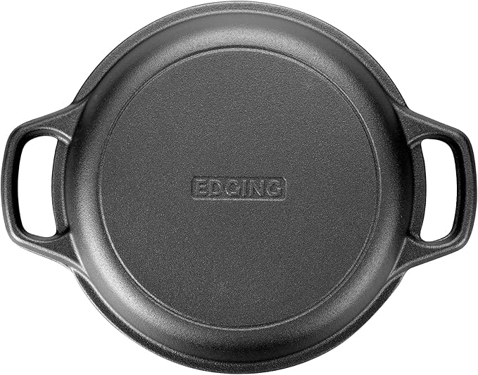 EDGING CASTING Pre-Seasoned Cast Iron Dutch Oven Pot with Skillet Lid Cooking Pan, 2-in-1 Sourdough Bread Baking Pan with Proofing Basket and Baking Supplies, 5QT - Image 6