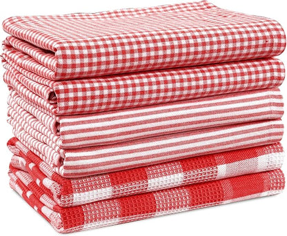 Casa Platino 6PC Kitchen Towels Set, 18"x28", Summer Kitchen Towels, Cleaning Towel, Cotton Absorbent Kitchen Towel - Red