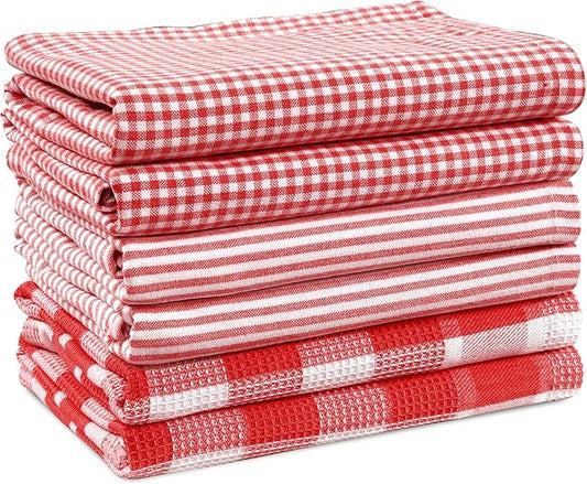 Casa Platino 6PC Kitchen Towels Set, 18"x28", Summer Kitchen Towels, Cleaning Towel, Cotton Absorbent Kitchen Towel - Red