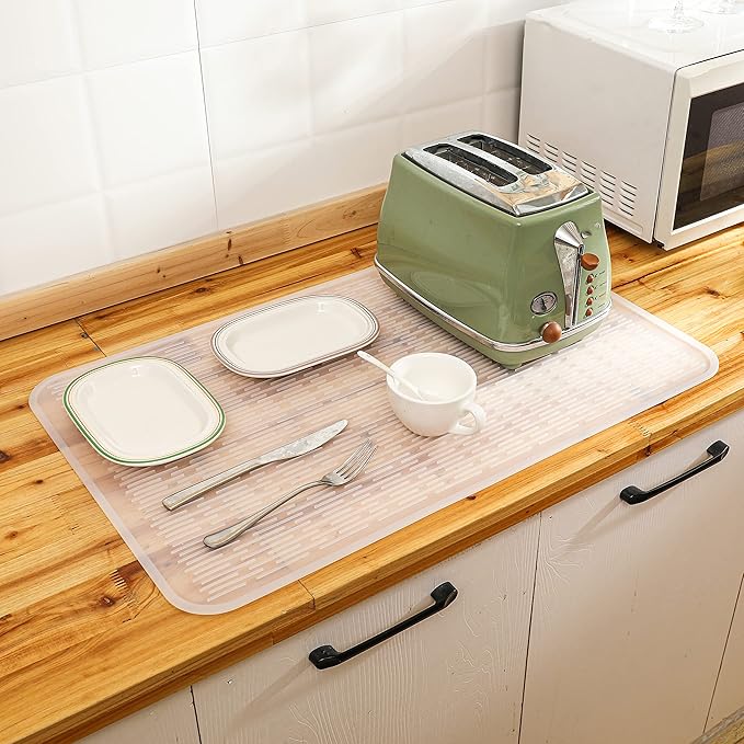 MicoYang Silicone Dish Drying Mat for Multiple Usage,Easy clean,Eco-friendly,Heat-resistant Silicone Mat for Kitchen Counter or Sink,Refrigerator or Drawer Liner Translucent 3XL 28 inches x 18 inches - Image 6