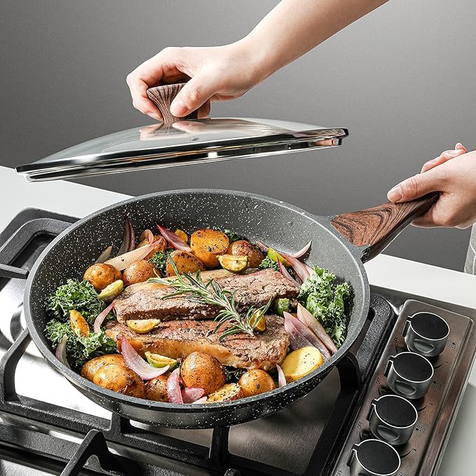 SENSARTE Nonstick Frying Pan Skillet with Lid, Omelet Pan with Cover, Healthy Cooking Chef's Pan, Kitchen Non Stick Pan, Free of Intentionally Added PFOA (11inch + Glass Lid) - Image 2