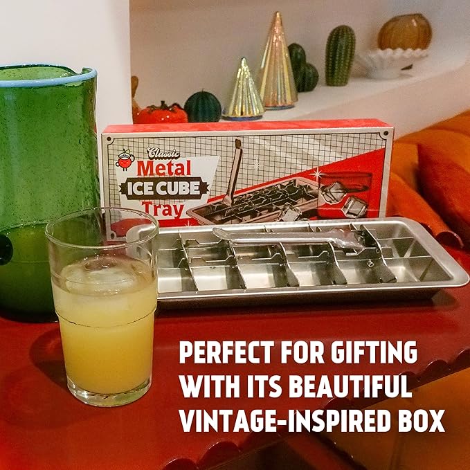 Stainless Steel Ice Cube Tray with lever (11", 18 cubes), Classic Metal Ice Cube Trays for Freezer, Vintage & Retro, Non Toxic, Plastic Free, Dishwasher safe - Image 2