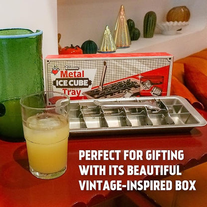 Stainless Steel Ice Cube Tray with lever (11", 18 cubes), Classic Metal Ice Cube Trays for Freezer, Vintage & Retro, Non Toxic, Plastic Free, Dishwasher safe - Image 2