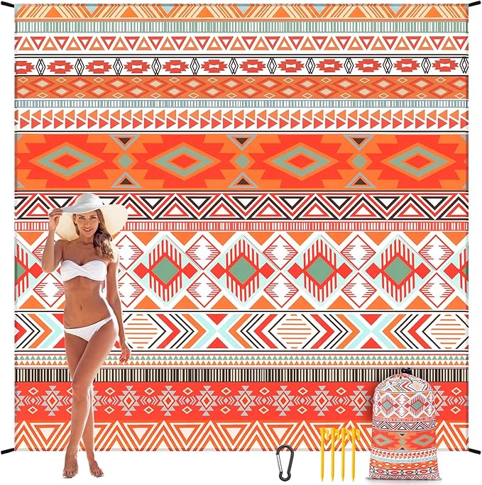 WIWIGO Beach Blanket Waterproof Sandproof Beach Mat 79" X 83"/10'x9'for 2-8 Adults Quick Drying Outdoor Picnic Mat Beach Accessories for Travel, Camping, Hiking by WIWIGO