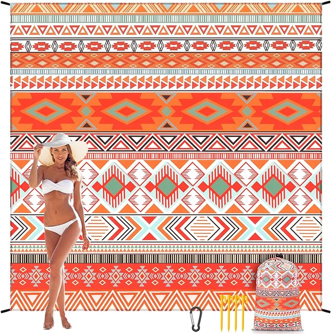 WIWIGO Beach Blanket Waterproof Sandproof Beach Mat 79" X 83"/10'x9'for 2-8 Adults Quick Drying Outdoor Picnic Mat Beach Accessories for Travel, Camping, Hiking by WIWIGO