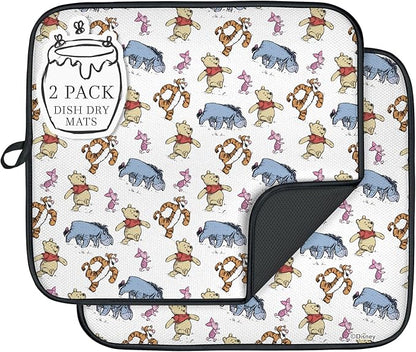Disney Dish Drying Mats for Kitchen Counter (2 Pack) – 16" x 18" Absorbent Kitchen Drying Mats for Dishes – Mickey & Minnie, Winnie the Pooh, & Stitch Dish Mats by BestBrands