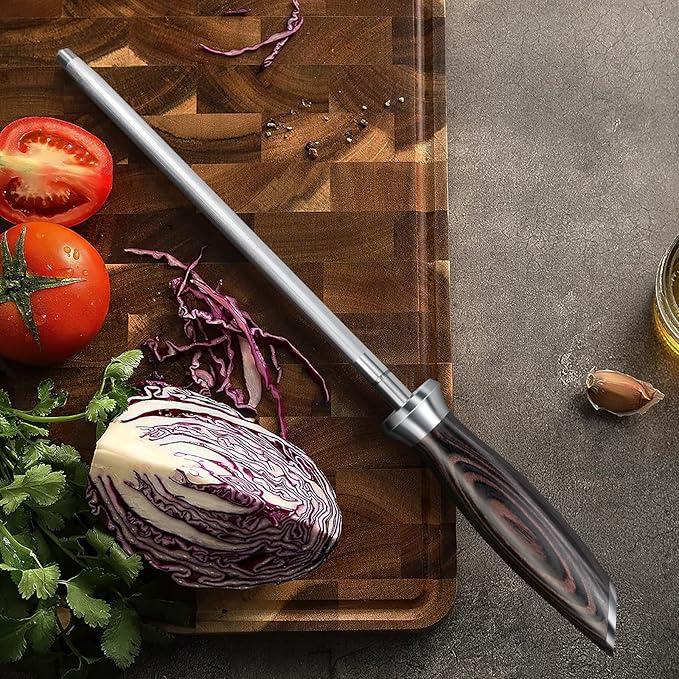 HOSHANHO Honing Rod,10 Inch Professional Kitchen Knife Sharpener Rod, Japanese High Carbon Knife Sharpening Steel with Ergonomic Pakkawood Handle, Ideal for All Chef Knives - Image 6