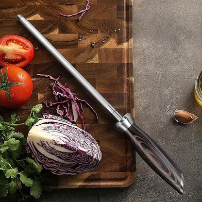 HOSHANHO Honing Rod,10 Inch Professional Kitchen Knife Sharpener Rod, Japanese High Carbon Knife Sharpening Steel with Ergonomic Pakkawood Handle, Ideal for All Chef Knives - Image 6