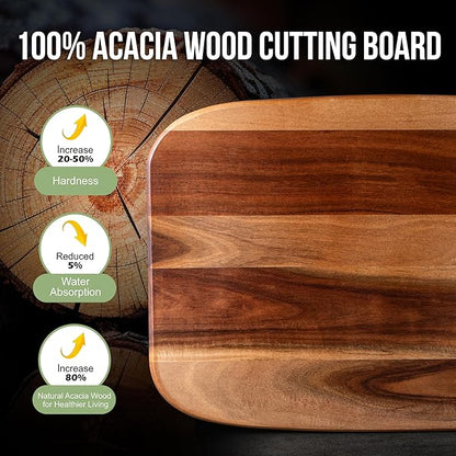 Wood Cutting Boards for Kitchen,JAMES.F Acacia Wooden Heavy Duty Cutting Board, Chopping Serving Boards with Hanging Hole for Meat Bread or Vegetables