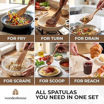Wooden Spatula for Cooking - Non-Scratch, Sturdy, Natural Teak Cooking Utensils - Easy to Clean Wooden Spatula Set with Turner, Scraper, Slotted & Frying Wood Spatulas, Jar Scraper, Spoonula - 6 Pcs - Image 7
