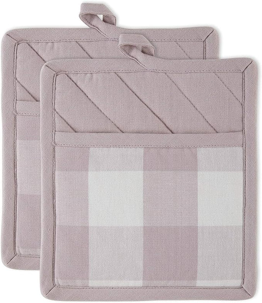 DII Buffalo Check Kitchen Collection, Classic Farmhouse Kitchen Set, Potholder, Dusty Lilac, 2 Piece