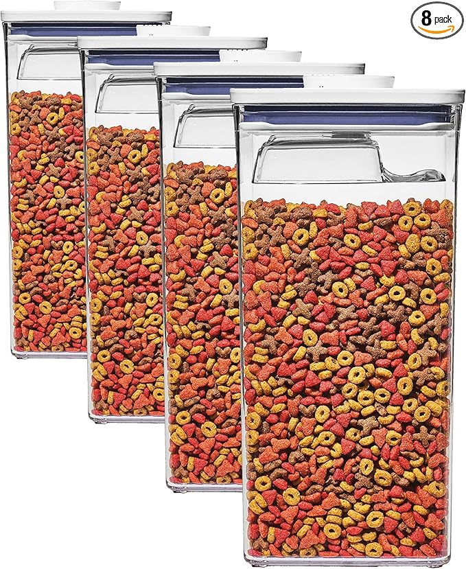 OXO Good Grips Pet Food Container 6.0 Qt | Clear | Airtight Seal | With Half Cup Scoop | Pack of 4 by OXO