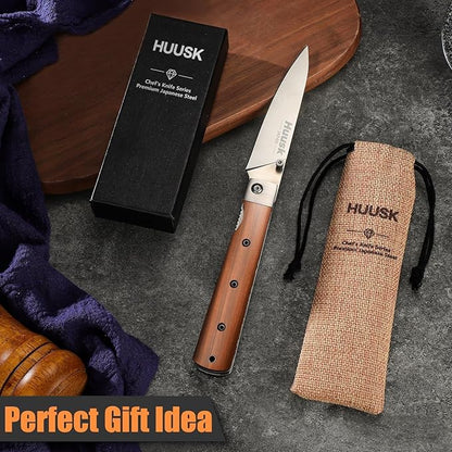 Huusk Japanese Folding Fruit Knife - Pocket Paring Knives with 440C Stainless Steel Ultra Sharp Blade, Portable Kitchen Knives, Christmas Gift for Men and Women