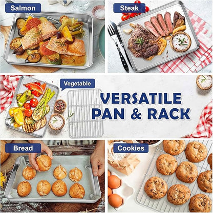 12.5 Inch Baking Sheet Pan with Rack Set, Joyfair Stainless Steel Toaster Oven Pans Tray & Cooling Racks for Cookie/Jelly Roll/Bacon/Meat, Commercial Metal & Rust-free, Dishwasher Safe - Image 7