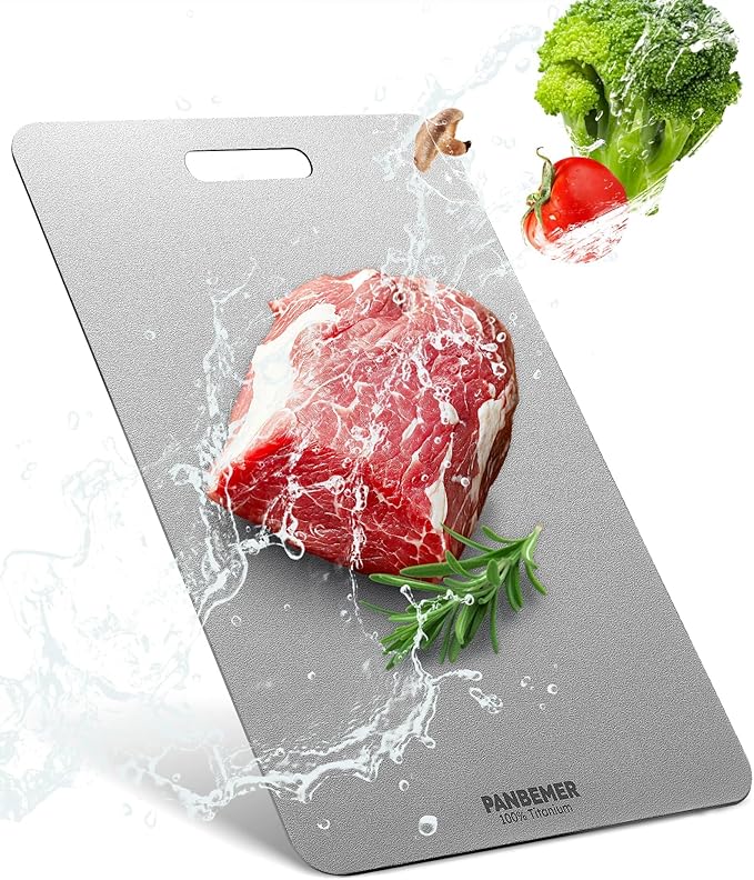 Titanium Cutting Board, Food Grade 100% Pure Titanium Cutting Boards for Kitchen, Non-Toxic Double-Sided Chopping Board, Dishwasher Safe, Easy to Clean – 12 x 9 Inch by Panbemer