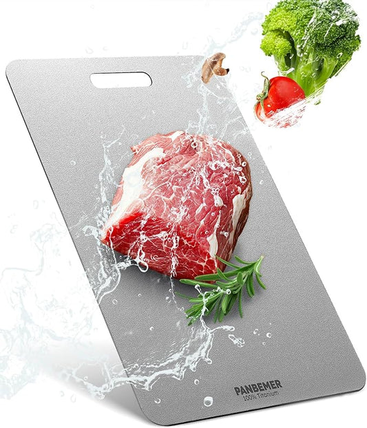 Titanium Cutting Board, Food Grade 100% Pure Titanium Cutting Boards for Kitchen, Non-Toxic Double-Sided Chopping Board, Dishwasher Safe, Easy to Clean – 12 x 9 Inch by Panbemer