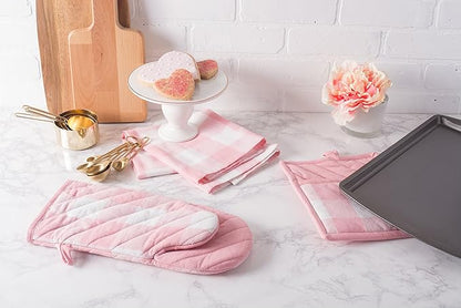 DII Buffalo Check Kitchen Collection, Classic Farmhouse Kitchen Set, Oven Mitt, Pink &White, 2 Piece
