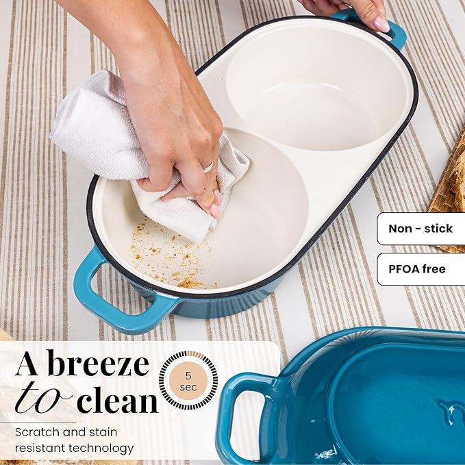 Dutch Oven For Sourdough Bread Baking – Enamelled Cast Iron Bread Loaf Pot – 500°F Oven Safe Non Stick Bread Pot – Double Round Loaf Space, 16.5cm Diameter, Light Blue, – by Nuovva - Image 4
