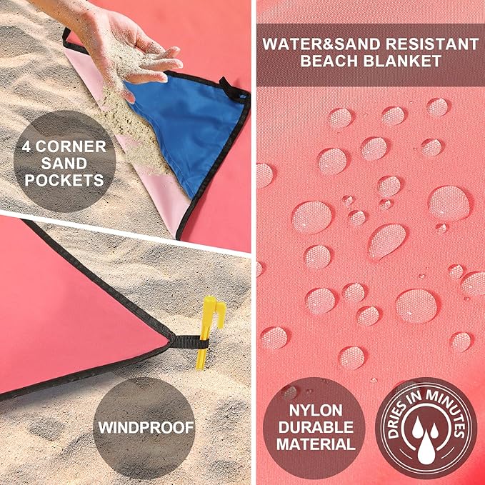 WIWIGO Beach Blanket Waterproof Sandproof Beach Mat 79" X 83"/10'x9'for 2-8 Adults Quick Drying Outdoor Picnic Mat Beach Accessories for Travel, Camping, Hiking - Image 4