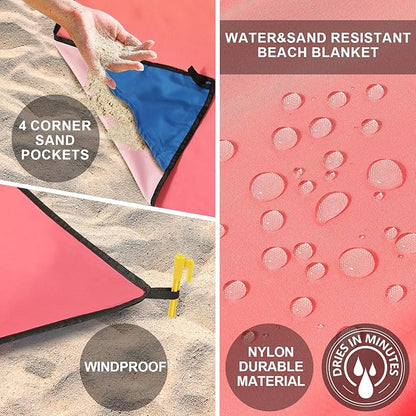 WIWIGO Beach Blanket Waterproof Sandproof Beach Mat 79" X 83"/10'x9'for 2-8 Adults Quick Drying Outdoor Picnic Mat Beach Accessories for Travel, Camping, Hiking - Image 4